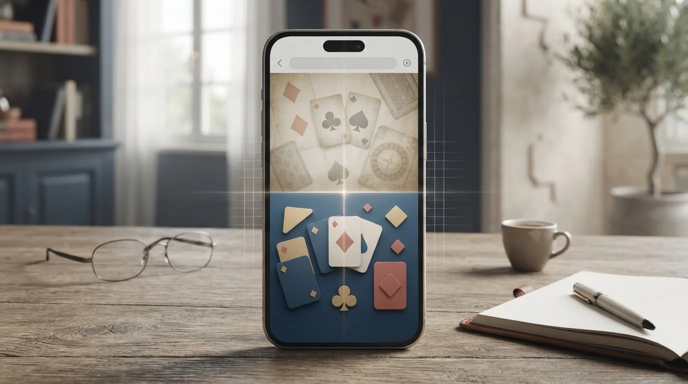 Smartphone con browser mobile generico e simboli astratti di gioco, senza loghi o interfacce reali